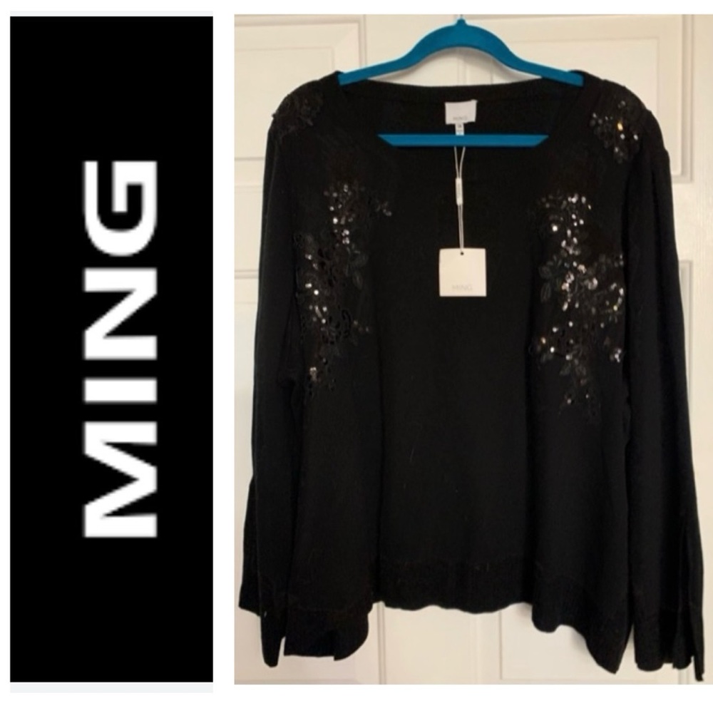 ⛸️ MING Beautiful Black Sequin Embroidered Cardigan Sweater NWT 3X
